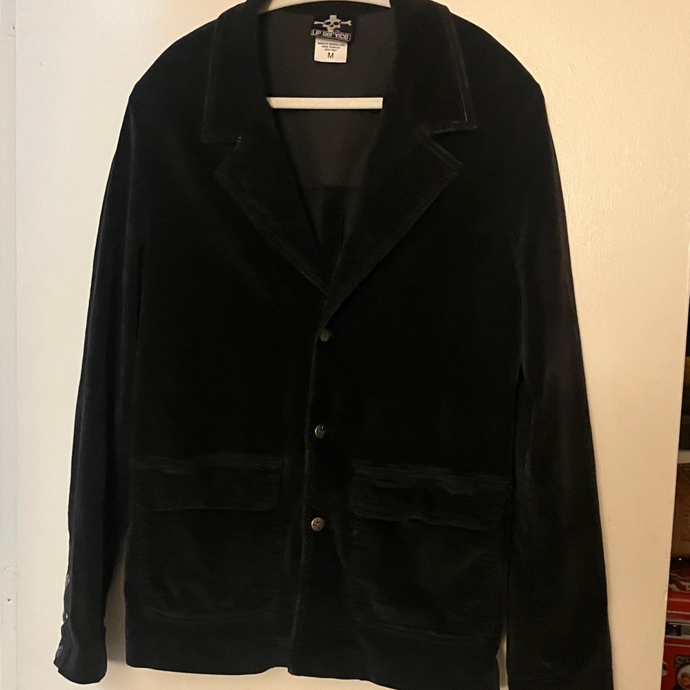 Vintage Lip Service velvety black jacket coat skull snaps medium goth metal punk